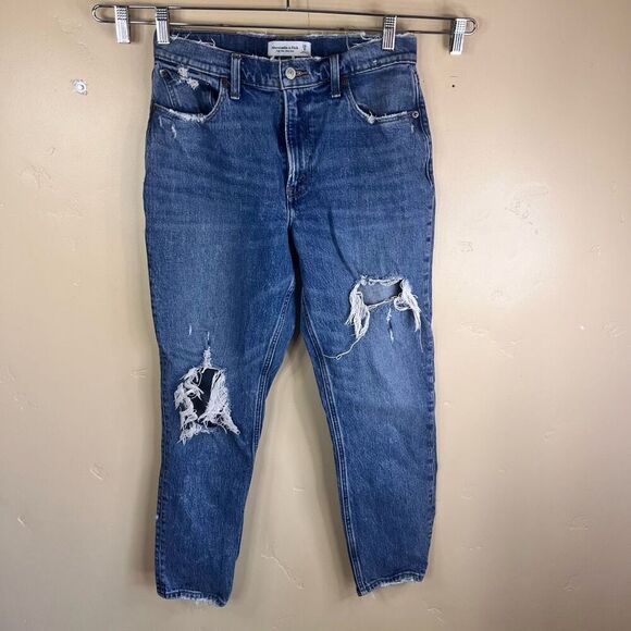 Abercrombie & Fitch Womens High Rise Mom Jean Size 29‎ Distressed Grunge - Picture 1 of 6